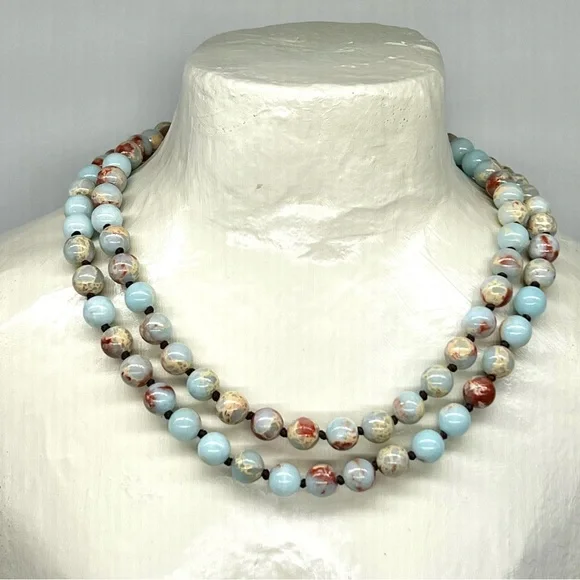 222. Elegant Aqua Terra Jasper (Sea Sediment) Bead Necklace - Picture 12 of 12